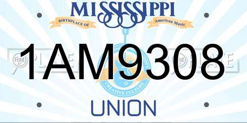 1AM9308 Mississippi License Plate