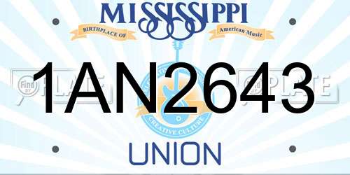 1AN2643 Mississippi License Plate