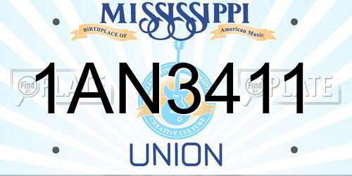 1AN3411 Mississippi License Plate