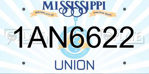 1AN6622 Mississippi License Plate