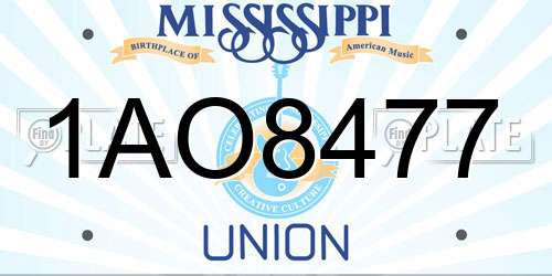 1AO8477 Mississippi License Plate
