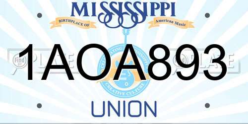 1AOA893 Mississippi License Plate