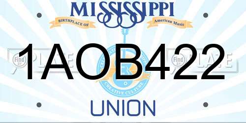 1AOB422 Mississippi License Plate