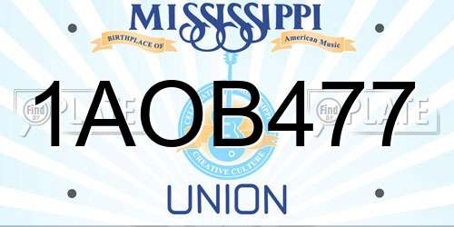 1AOB477 Mississippi License Plate