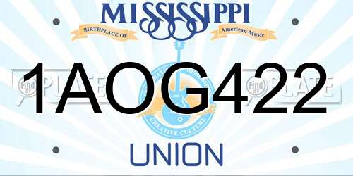 1AOG422 Mississippi License Plate