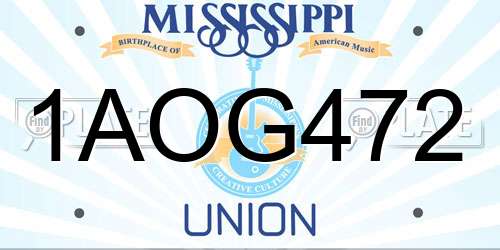 1AOG472 Mississippi License Plate