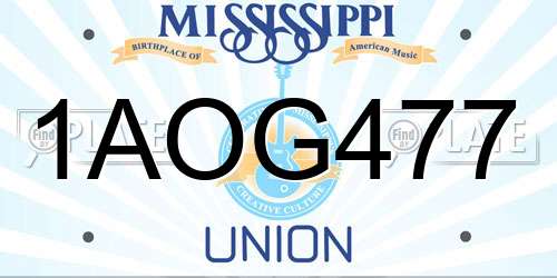 1AOG477 Mississippi License Plate
