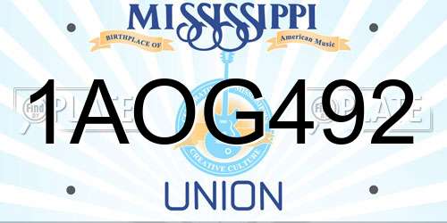 1AOG492 Mississippi License Plate