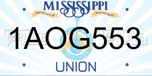 1AOG553 Mississippi License Plate