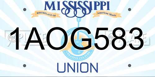 1AOG583 Mississippi License Plate