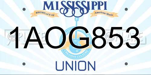1AOG853 Mississippi License Plate