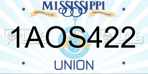 1AOS422 Mississippi License Plate