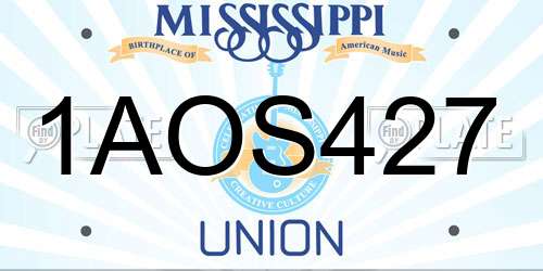1AOS427 Mississippi License Plate