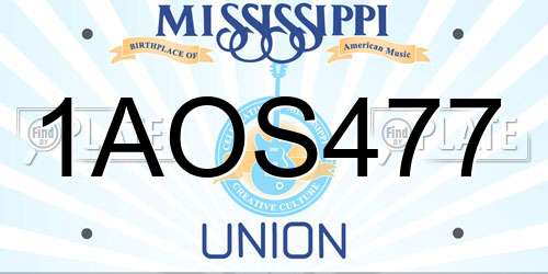 1AOS477 Mississippi License Plate