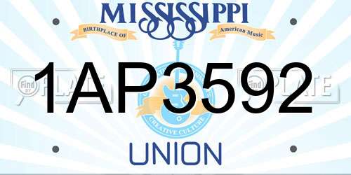 1AP3592 Mississippi License Plate