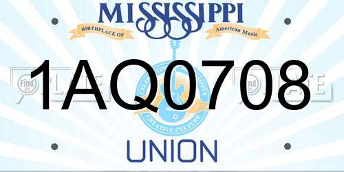 1AQ0708 Mississippi License Plate