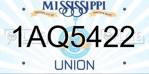 1AQ5422 Mississippi License Plate