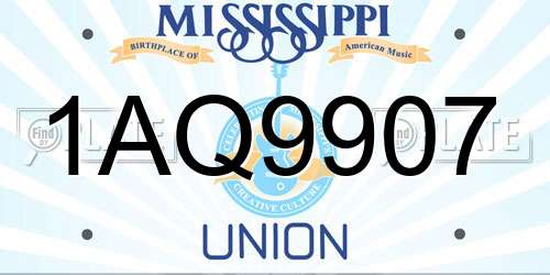 1AQ9907 Mississippi License Plate