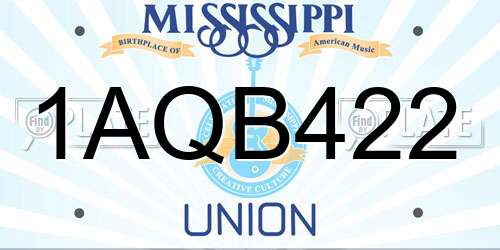 1AQB422 Mississippi License Plate