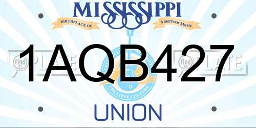 1AQB427 Mississippi License Plate