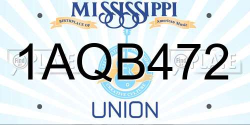 1AQB472 Mississippi License Plate