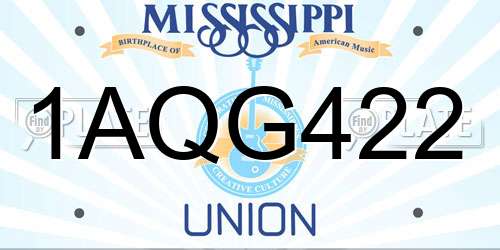 1AQG422 Mississippi License Plate