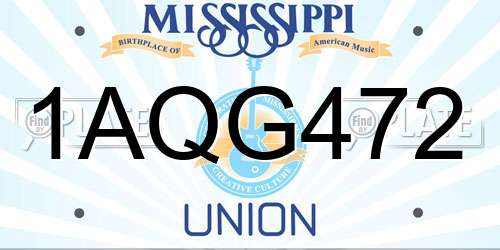 1AQG472 Mississippi License Plate