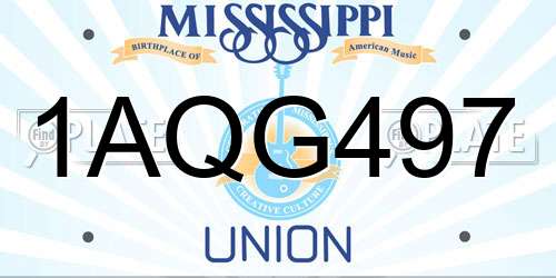 1AQG497 Mississippi License Plate
