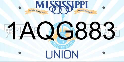1AQG883 Mississippi License Plate