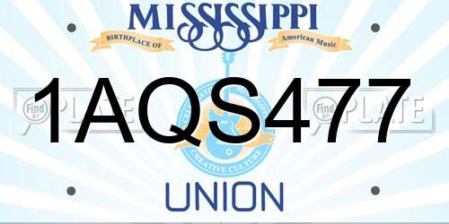 1AQS477 Mississippi License Plate