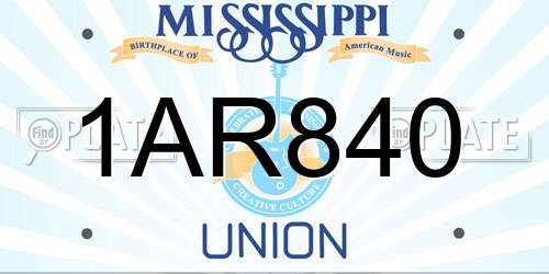 1AR840 Mississippi License Plate