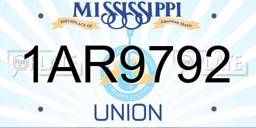 1AR9792 Mississippi License Plate