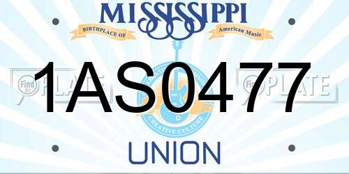 1AS0477 Mississippi License Plate