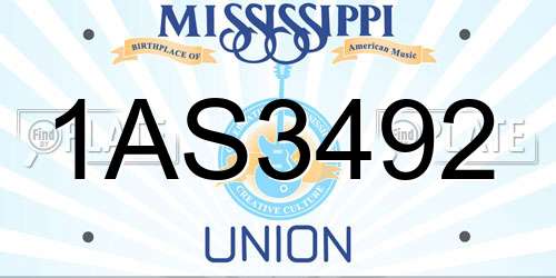 1AS3492 Mississippi License Plate