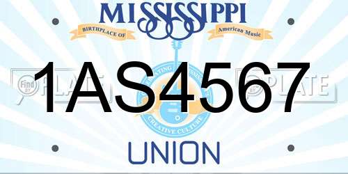 1AS4567 Mississippi License Plate