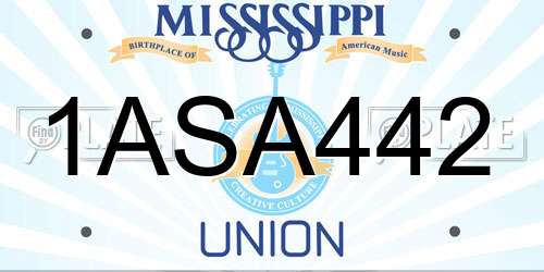 1ASA442 Mississippi License Plate