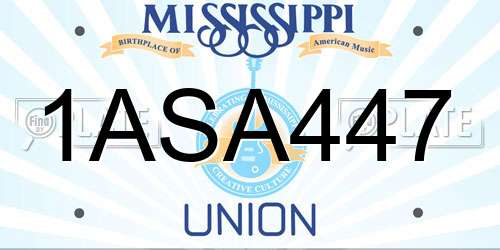 1ASA447 Mississippi License Plate