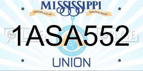 1ASA552 Mississippi License Plate