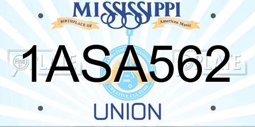 1ASA562 Mississippi License Plate