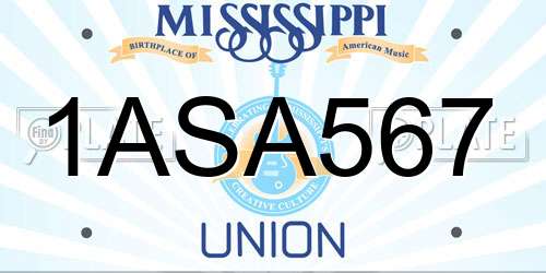 1ASA567 Mississippi License Plate