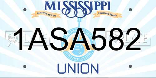 1ASA582 Mississippi License Plate