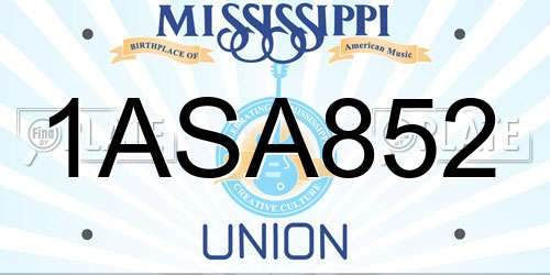 1ASA852 Mississippi License Plate