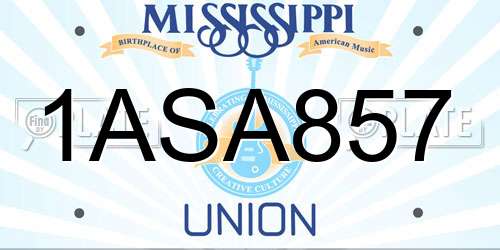1ASA857 Mississippi License Plate