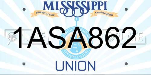 1ASA862 Mississippi License Plate