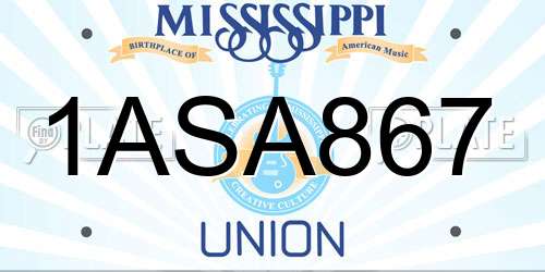 1ASA867 Mississippi License Plate