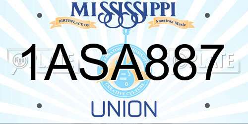 1ASA887 Mississippi License Plate