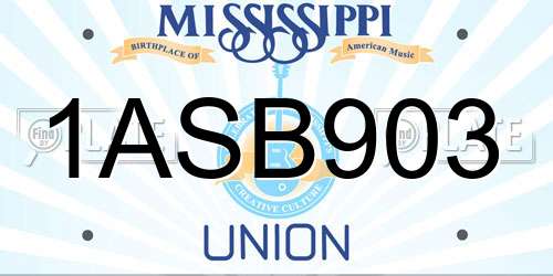 1ASB903 Mississippi License Plate