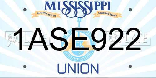1ASE922 Mississippi License Plate