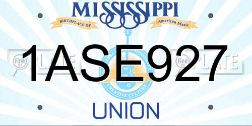 1ASE927 Mississippi License Plate