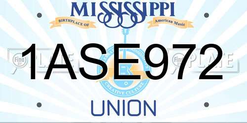 1ASE972 Mississippi License Plate